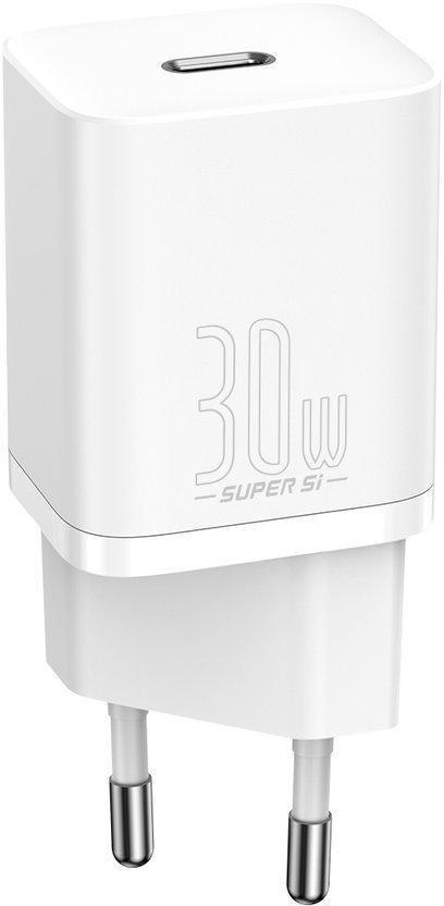ŁADOWARKA SIECIOWA Baseus Super Si Quick Charger 1C CSUP-J02 30W 1x USB-C PD 3.0 QC 3.0 BIAŁA ŁADOWARKA SIECIOWA Baseus Super Si Quick Charger 1C CSUP-J02 30W 1x USB-C PD 3.0 QC 3.0 BIAŁA