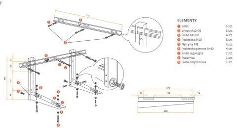 Wspornik składany z belką montażową Ivensis IWL450 450mm Wspornik składany z belką montażową Ivensis IWL450 450mm
